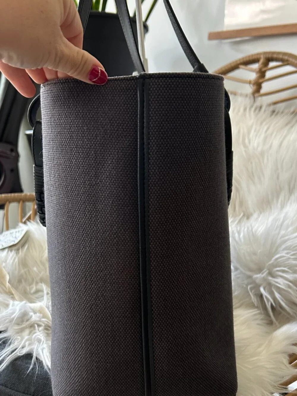 Loewe Anagram Tote in Leather & Canvas Black & Gray-Laptop, Travel, Work